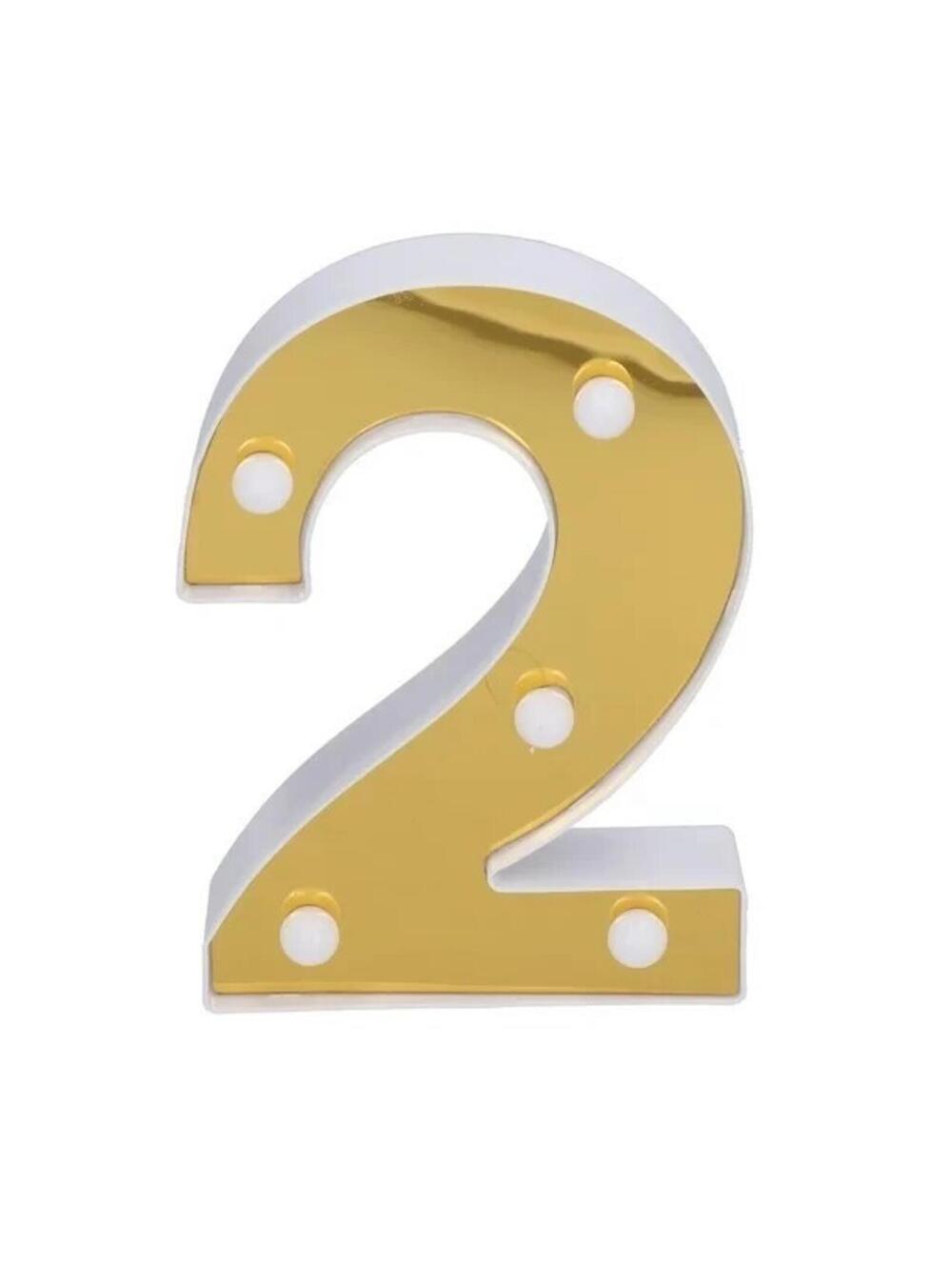LED Number 2 Light Up Decoration – Gold and White, Party Décor